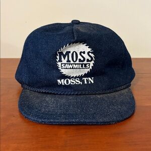 Vintage Moss Sawmills Denim Snapback Hat Moss TN Rope Brim
